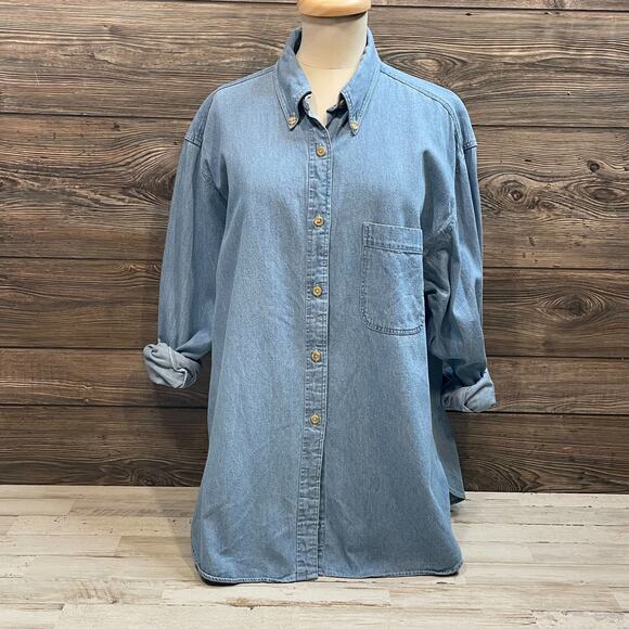 Foxcroft Blue Denim Shirt Button Down Collar Top Long Sleeve SZ 14 C101807 - Picture 3 of 7